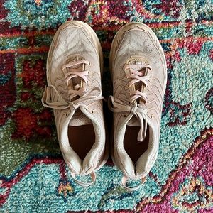 Pink Hoka Clifton 4 running shoes